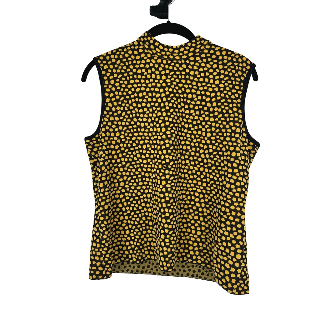 St John Womens S Santana Knit Top Yellow Black Knit Sleeveless Designer Abstract